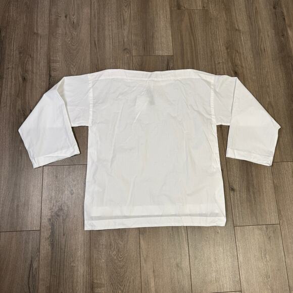 J.Crew Ciel Top Womens M White Poplin Boatneck Side Button Waist Tie CI507 LS - Picture 5 of 7